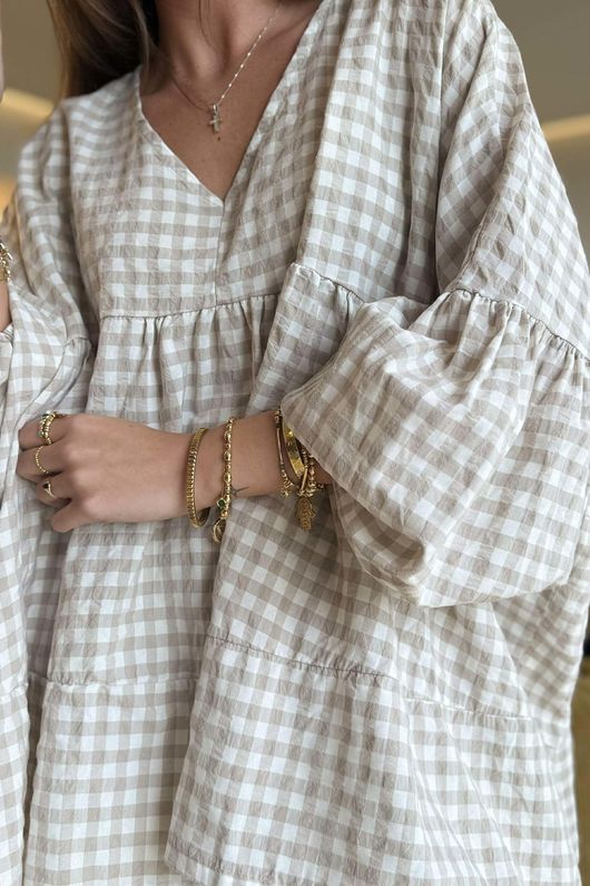 Nonni Gingham Artist Smock Stone